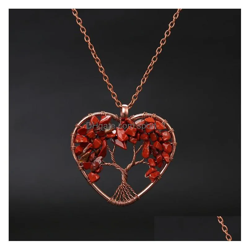 chakra heart pendant necklace wire natural stone beads tree of life necklaces for women children fashion jewelry will and sandy
