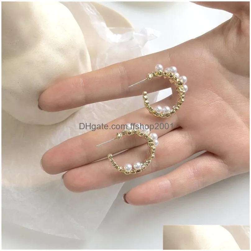 baroque pearl gold color dangle earrings for women thick circel round hoops pearl beads ear rings korean 2022 jewelry