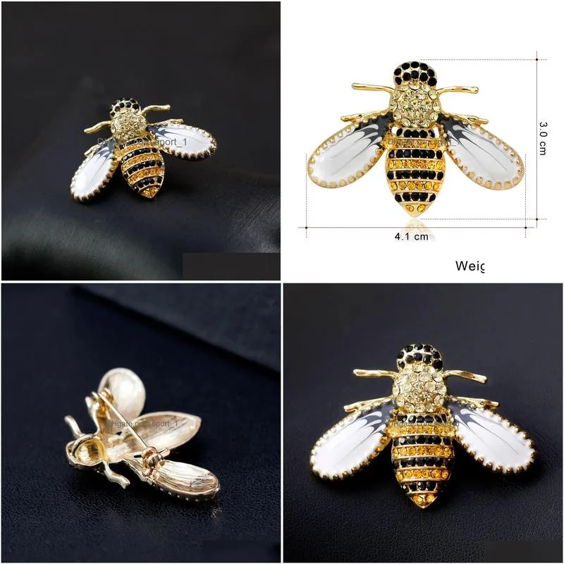 enamel bee brooch pin gold crystal business suit tops corsage rhinestone brooches for women men gift fashion jewelry