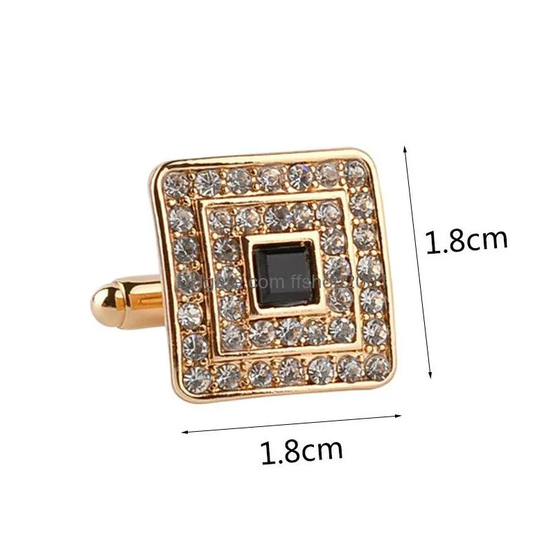 square diamond cufflinks gold formal shirts business suits cuff links button men fashion jewelry