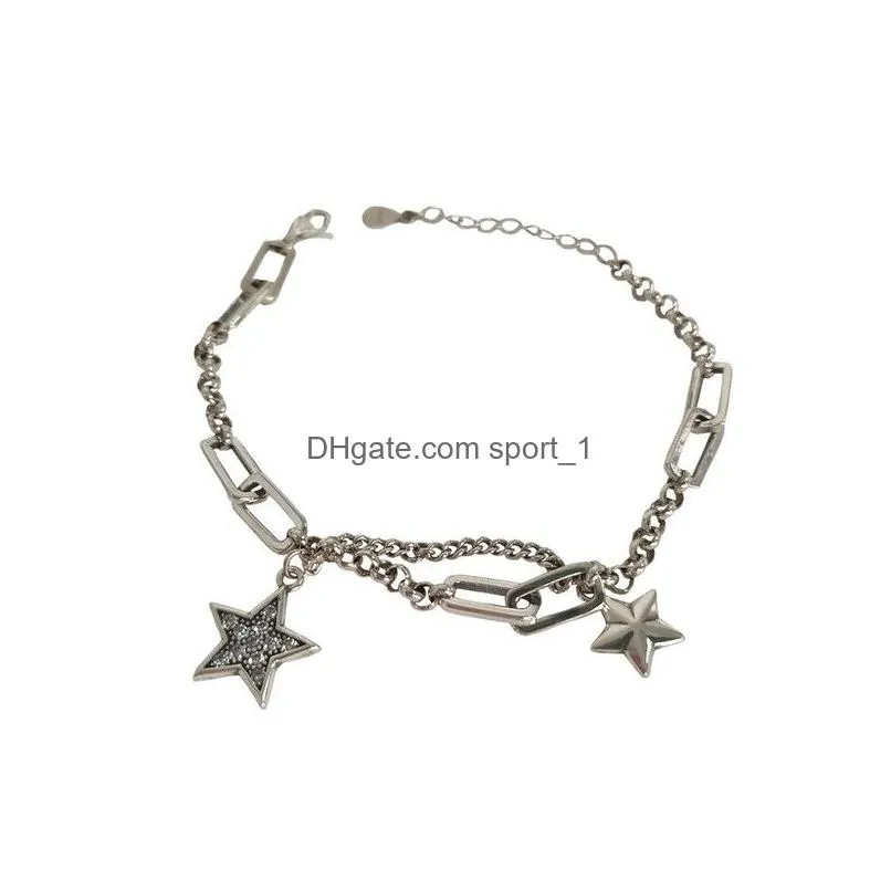 silver charm bracelet for women couples vintage simple stars zircon bracelets party jewelry gift