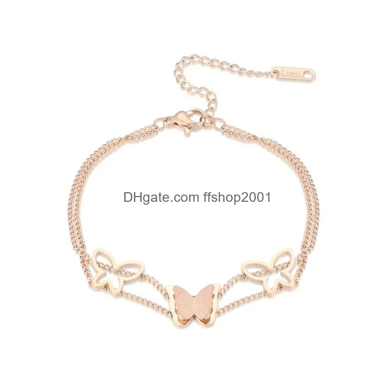 stainless steel butterfly bracelet rose gold chain frosted charms women fashion jewelry gift