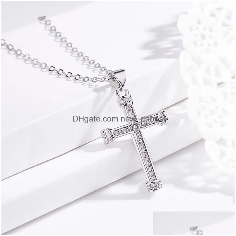 24k gold diamond jesus cross necklace pendant crystal row necklaces women men fashion jewelry will and sandy