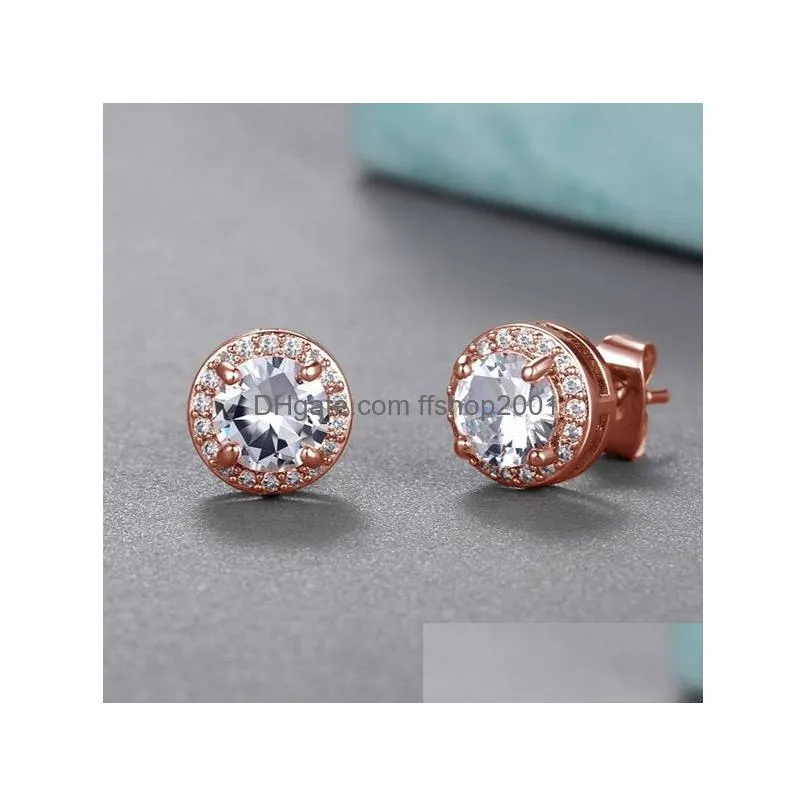 luxury female crystal zircon stone dangle earrings fashion silver color jewelry vintage double stud earrings for women