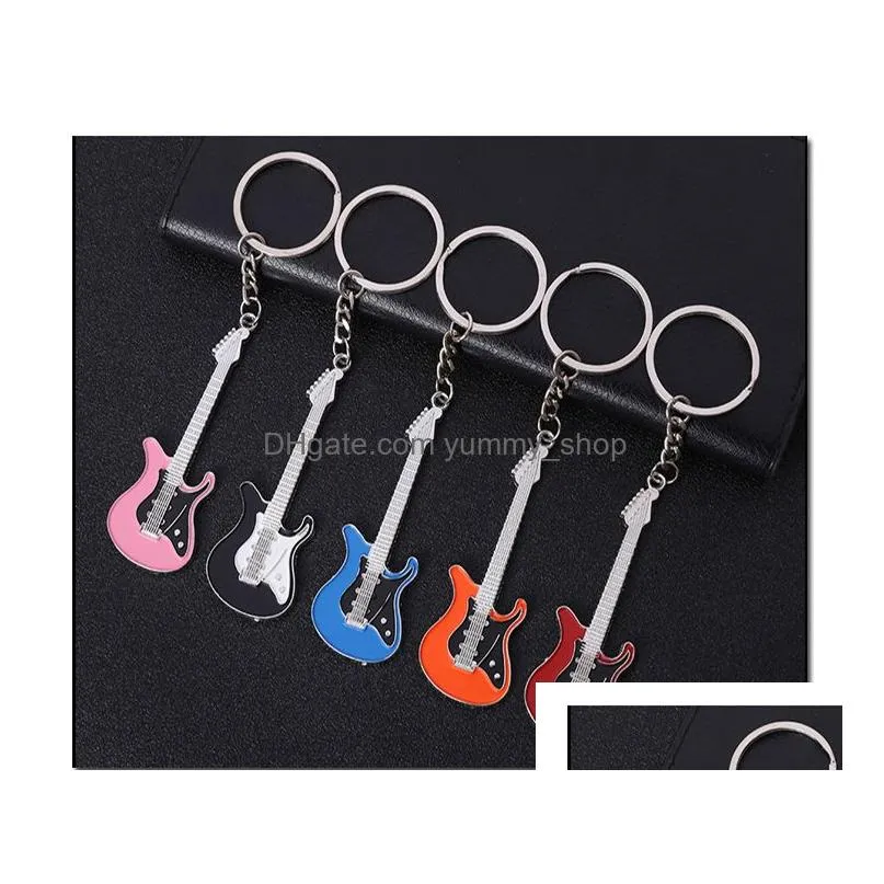  fashion guitar keychains metal 6 colour keychain cute musical car key ring silver color pendant for man women party gift