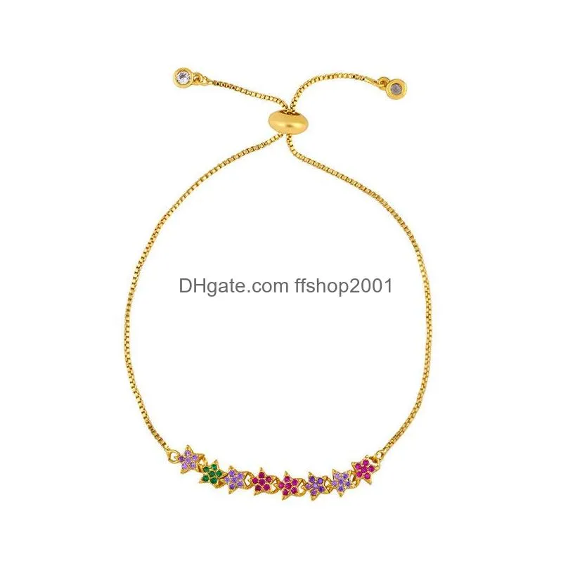 18k gold rainbow zircon diamond bracelet pull string adjustable crown heart cross charm bracelets women fashion jewelry will and sandy