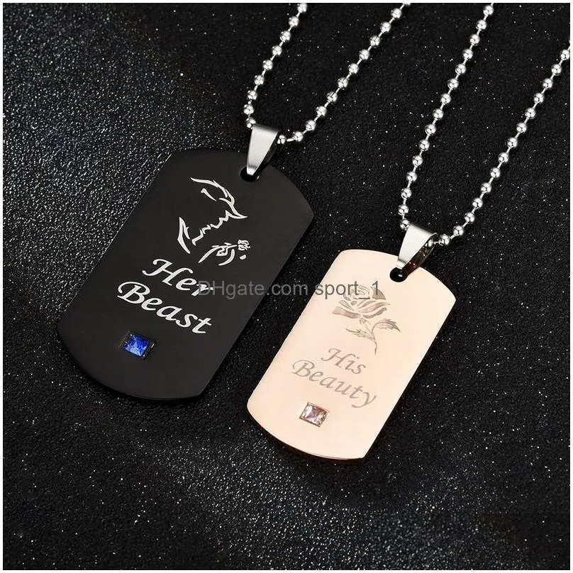 her beast his beauty necklace diamond stainless steel pendant couple necklaces for women men fashion jewelry will and sandy