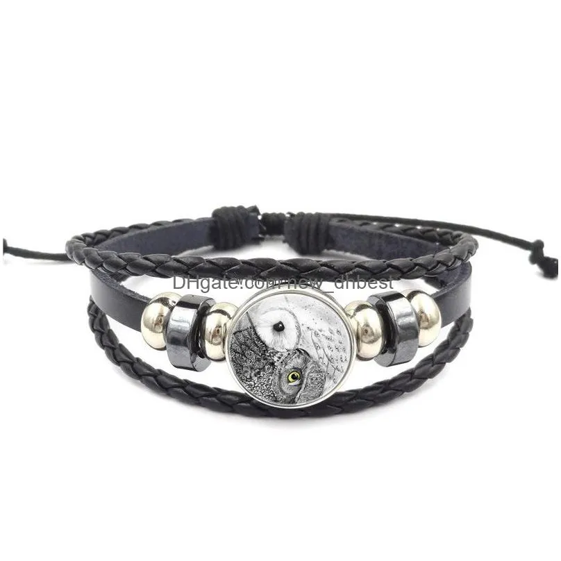 yin yang tai chi time gem bracelet glass cabochon pu leather adjustable bracelets bangle cuff fashion jewelry will and sandy