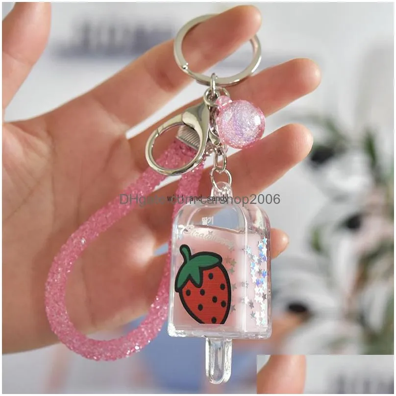 acrylic quicksand key ring fruit ice cream oil liquid keychain couple car handbag hangs for women student fashion jewelry will and