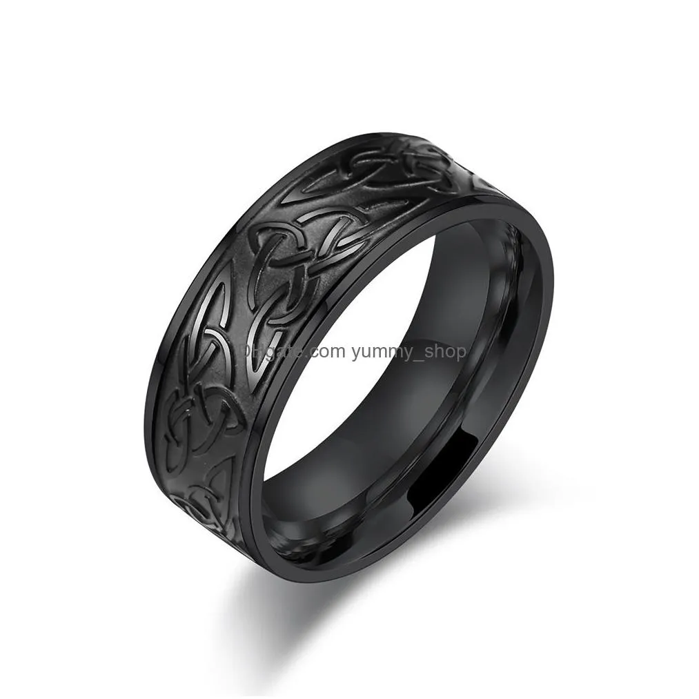 celtic steel stainless triangular knot retro ring band hip hop mens rings fashion jewelry gift