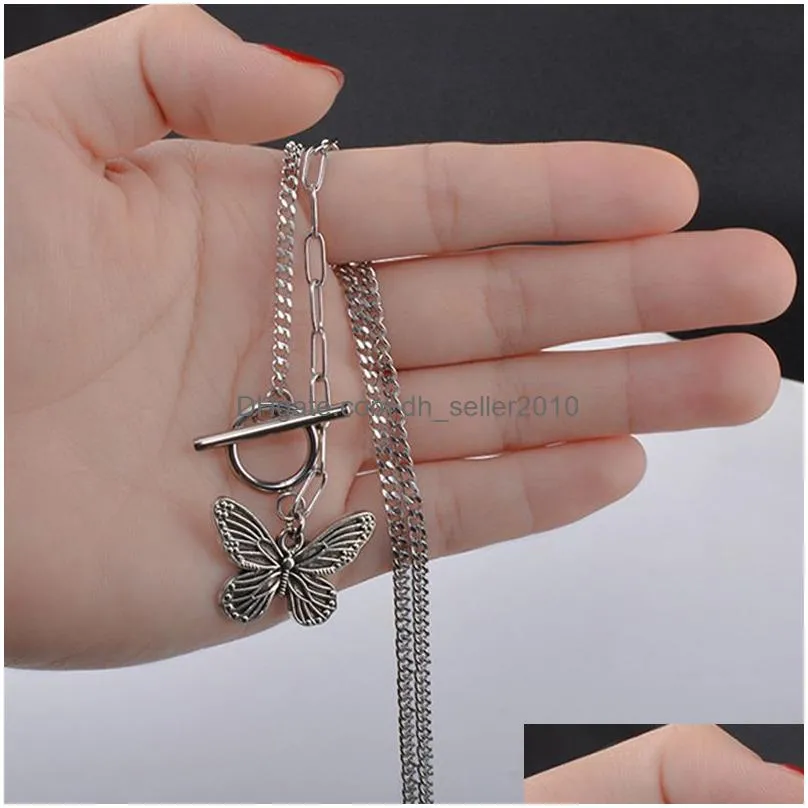 retro ancient silver butterfly necklace ot buckle clasp necklace pendants chains women fashion jewelry will and sandy gift