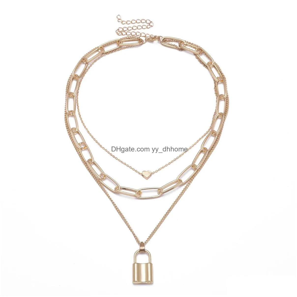 gold chains heart lock necklace chokers multi layer collar necklaces women hip hop fashion jewelry will and sandy gift