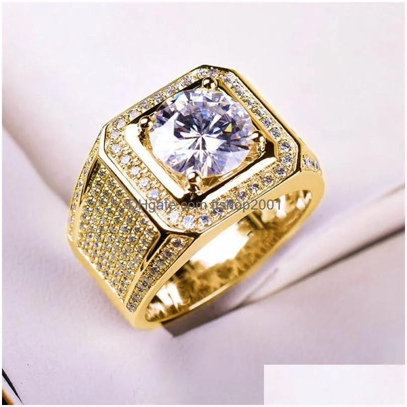 gold mens cz ring band finger open adjustable cluster cubic zirconia diamond rings hip hop fashion jewelry will and sandy