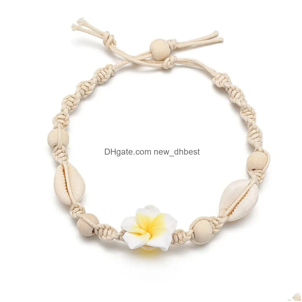 new fashion bohemian flower shell anklets hand woven beach anklets food chains for women fashion jewelry will and sandy gift