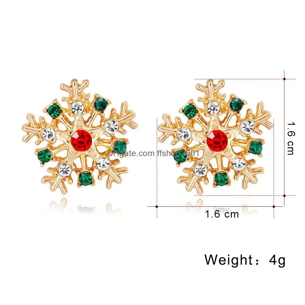 gold christmas stud earrings crystal snowflake snowman reindeer earrings for women girls fashion jewelry will and sandy gift