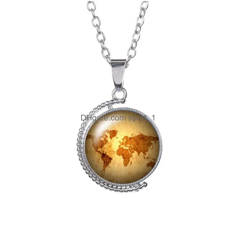 vintage kraft paper world map time gem necklace doublesided glass cabochon rotatable globe necklaces for men women children jewelry will and