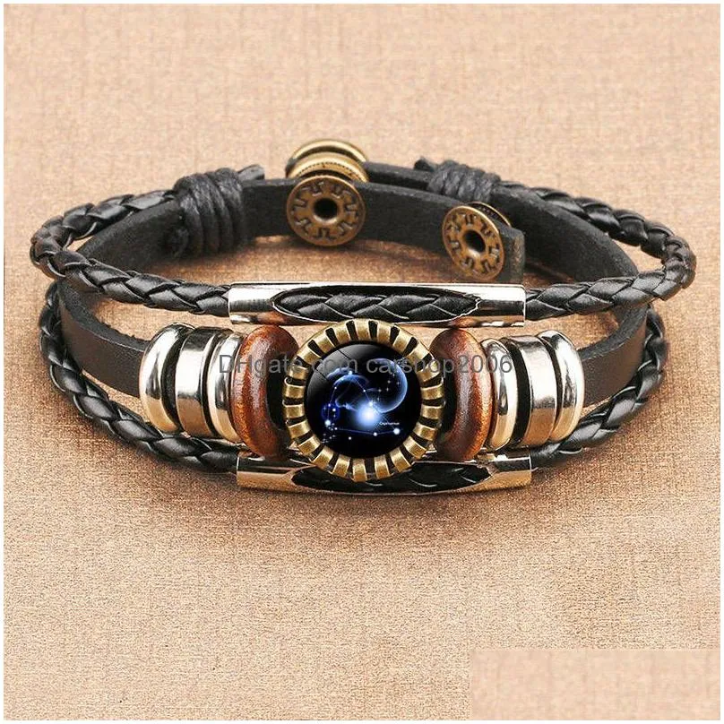 12 sign horoscope glass cabochon bracelet multilayer wrap bracelets wristband cuff women fashion jewelry gift will and sandy