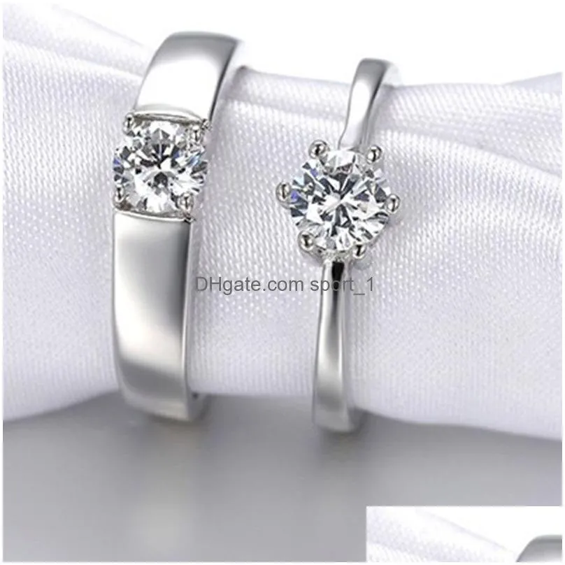 cubic zirconia solitaire ring open adjustable diamond engagement wedding silver couple women mens rings love fashion jewelry will and