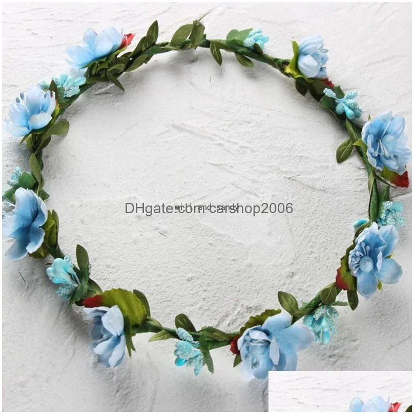 bride foam flower headband women rose crown hairbands wedding garland ribbon hair jewelry festival flower hair wreath