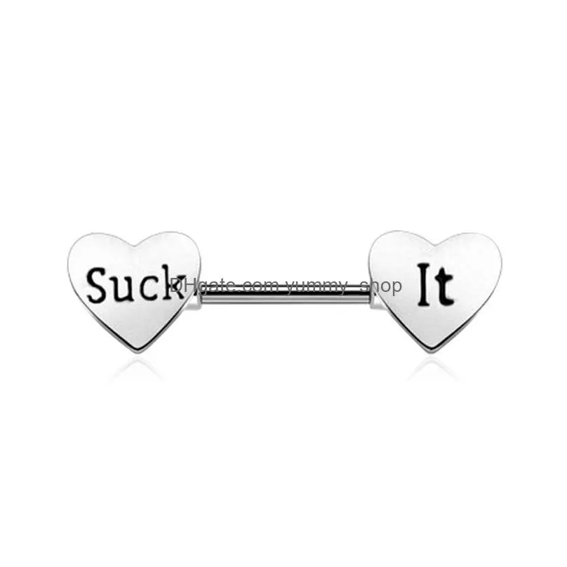 sexy letter heart nipple ring stainless steel tongue rings bar body piercing jewelry for women gift will and sandy