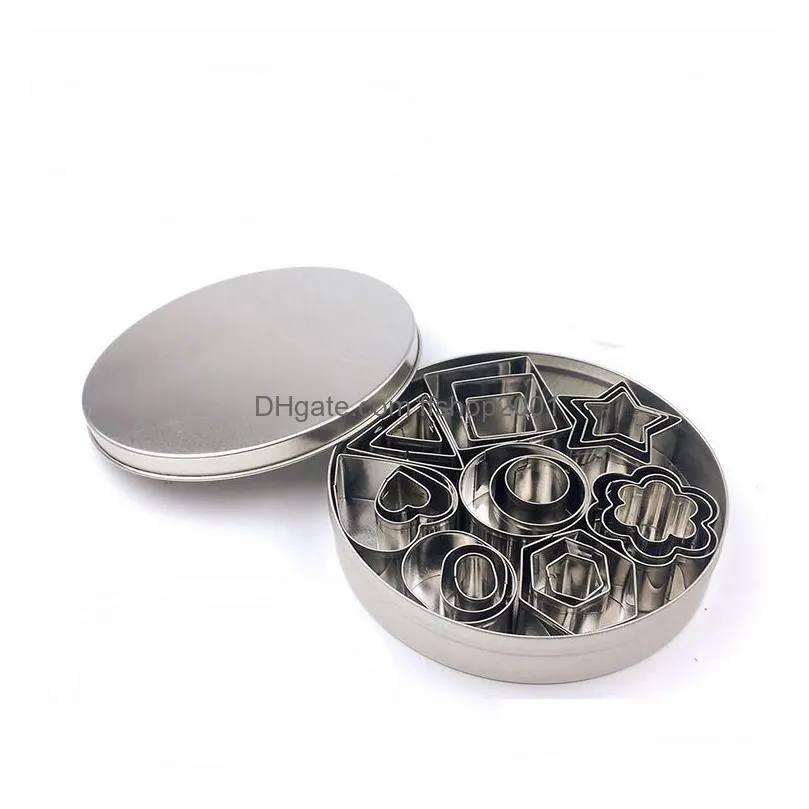 24pcs/set stainless steel baking moulds heart star circle shape cookie cake moulds home kitchen bakeware drop ship