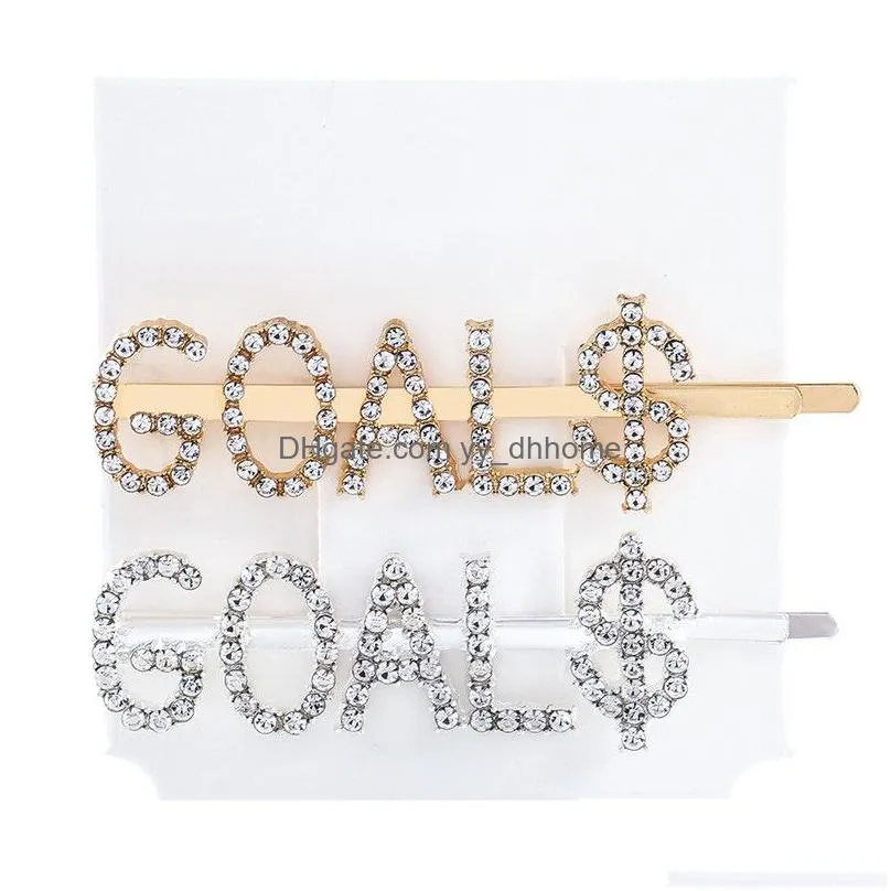 glitter crystal bobby pin silver gold letter love hope happy dream hair pins hair clips barrettes women girls fashion jewelry will and