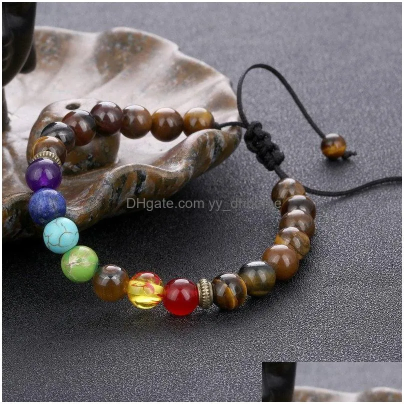 7 yoga chakra bracelet stone tiger eye turquoise beads bracelets fashion jewelry for women men gift will and sandy jewelry