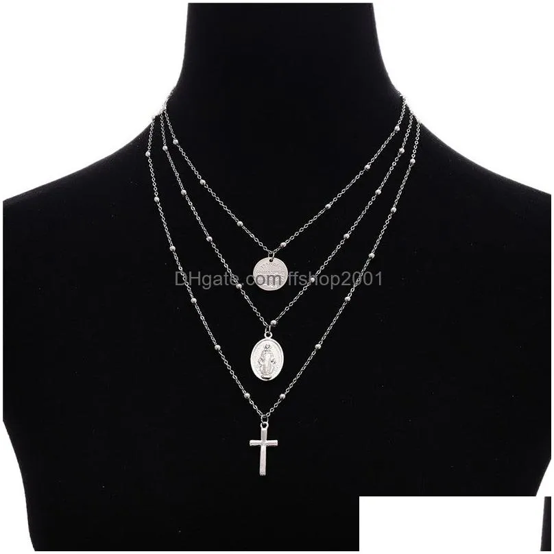 madonna cross necklace silver gold chains multilayer choker necklace jesus cross pendants women necklaces will and sandy gift