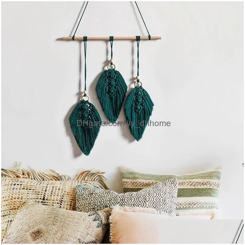 macrame leaf handwoven cotton tapestry pendant wall hanging wedding decoration bedroom bedside wall hanging home decor