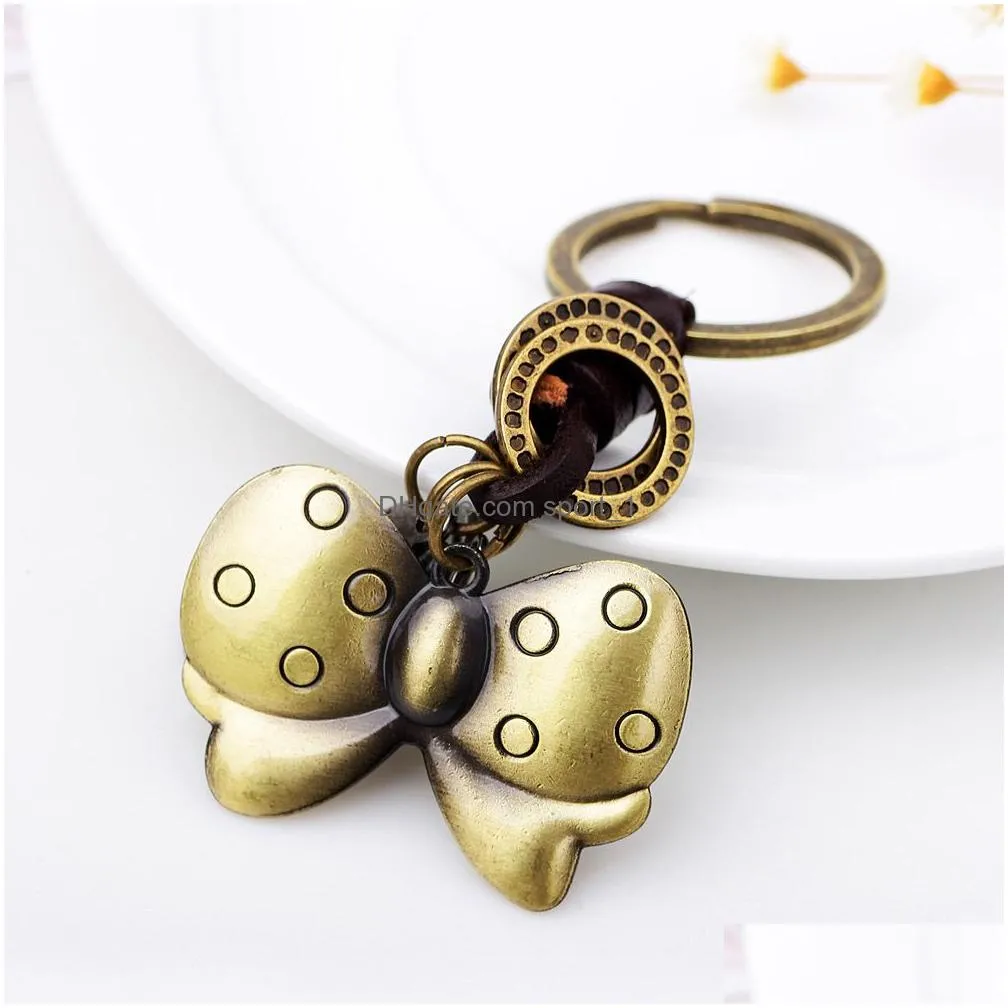 retro metal butterfly keyring leather key ring bag ornament fashion jewelry