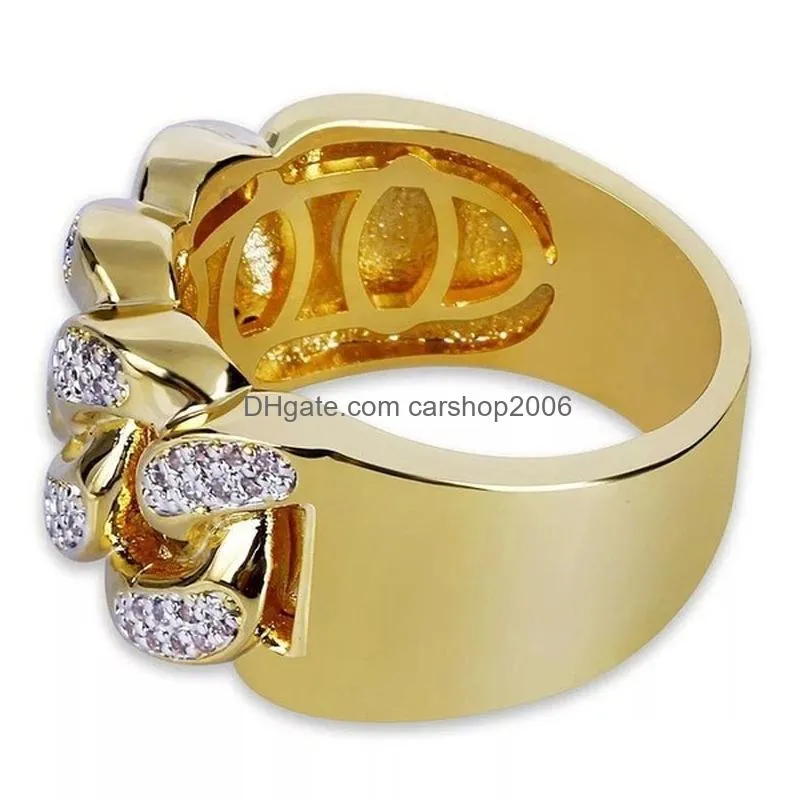 18k gold ring crytal shape cuban chain rins band for men hip hop fashion jewelry will and sandy