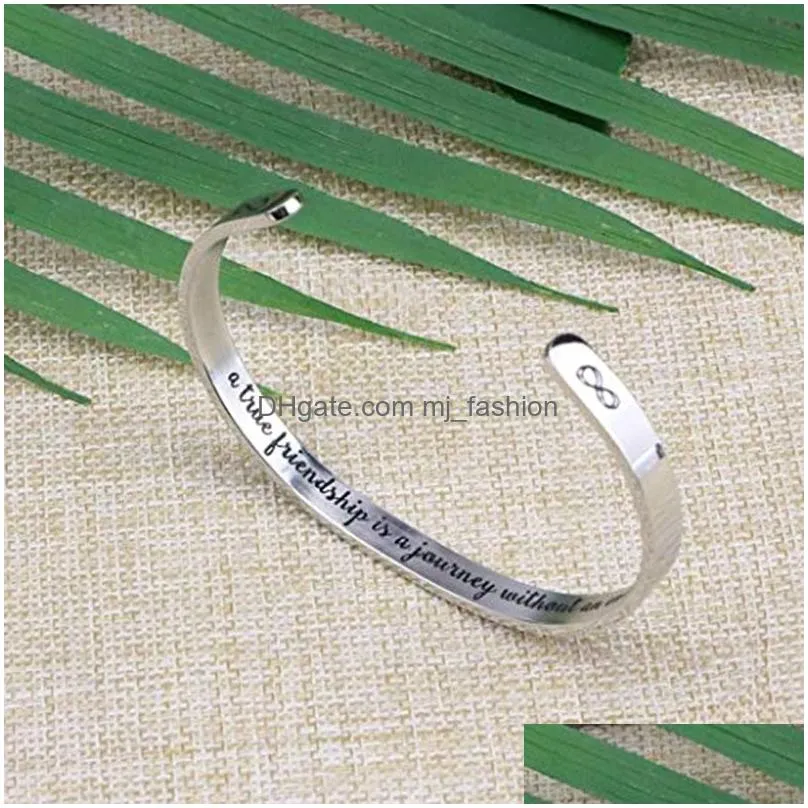 stainless steel cuff bangle bracelet engraved letter a true friendship is journey without an end inspirational word bracelets for men