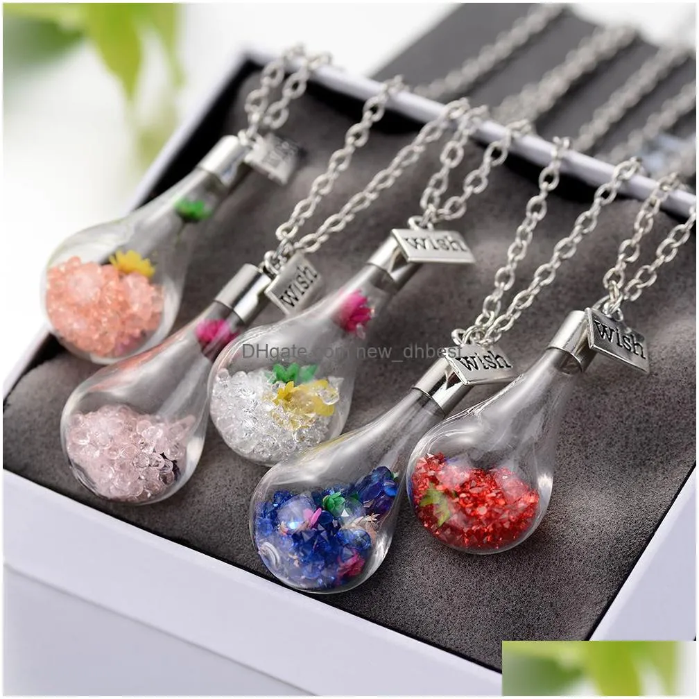 wish floating bottle necklace dried flower pendants women necklaces float locket living fashion jewelry will and sandy