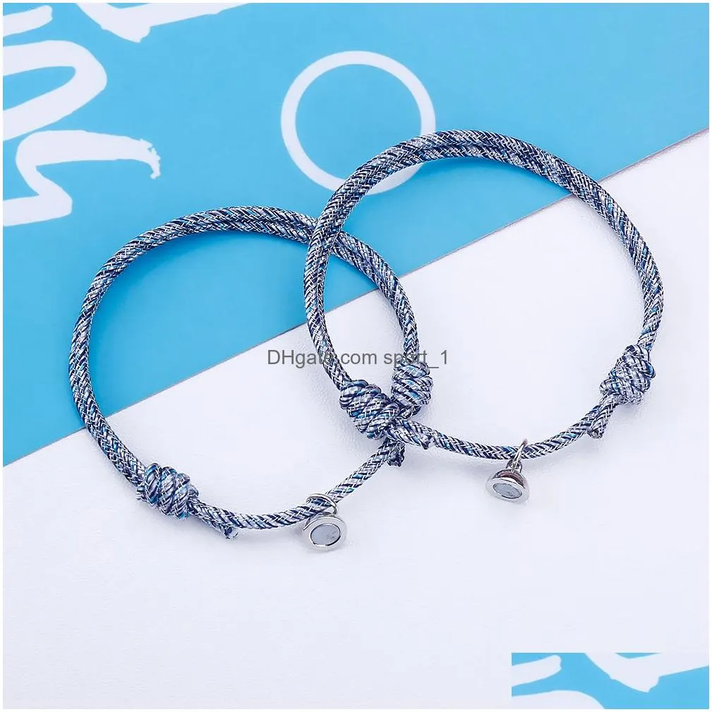2pcs / set magnet attracts couple bracelet jewelry adjustable elastic rope bracelets lover gift for women men