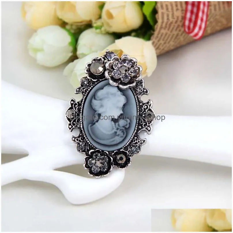 retro crystal lady head portrait brooch pin fashion business suit tops corsage rhinestone brooches fashion jewelry gift