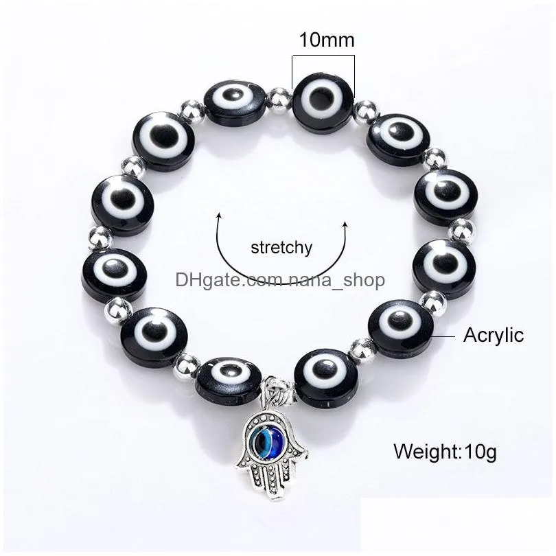 lucky fatima hamsa hand evil blue eye strand charm bracelets bangles beads turkish pulseras for women jewelry wholesale