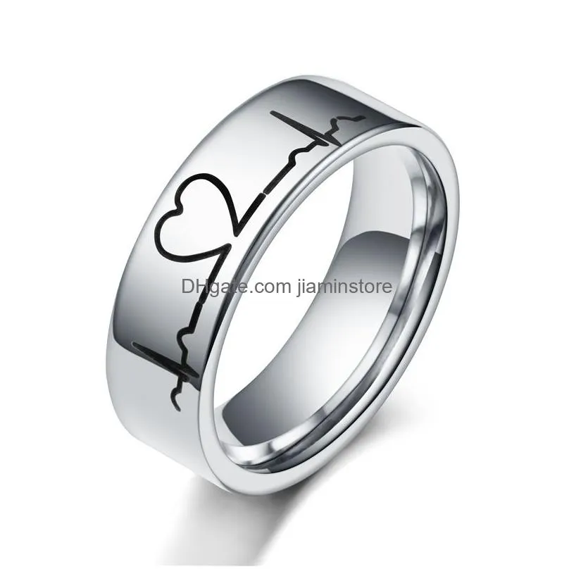 heartbeat electrocardiogram ring in stainless steel heart rate dainty soundwave rings minimalist medical jewelry