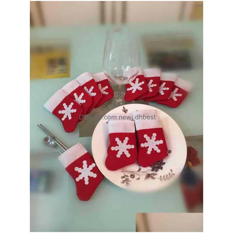 snowflake christmas sock tabeware cover fork spoon mini socks case christams hangs home christmas decorations home decor