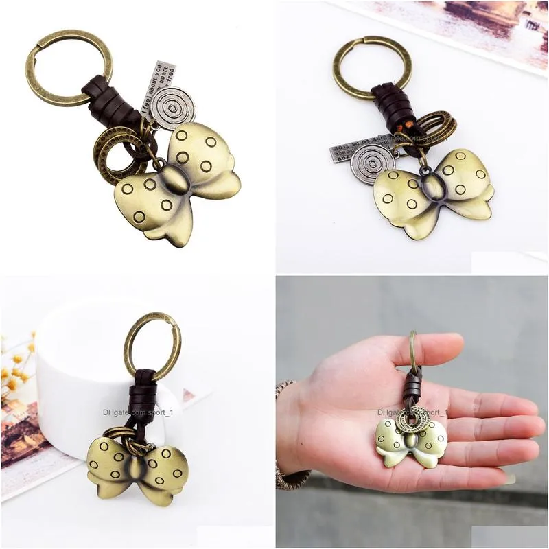 retro metal butterfly keyring leather key ring bag ornament fashion jewelry