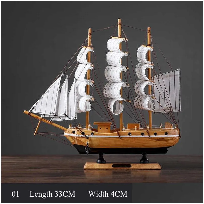mediterranean style wooden sailboat model wine cabinet decor wooden boat craft furnishings 210607