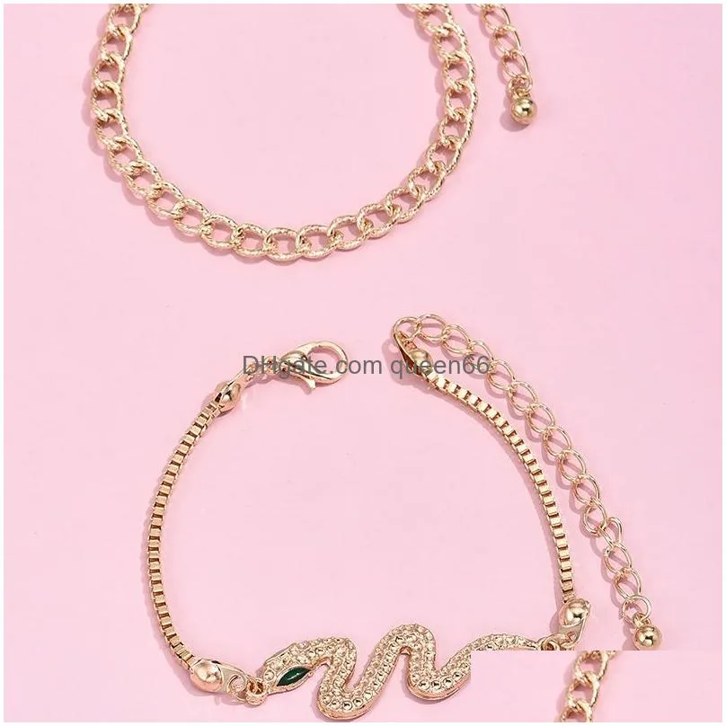 bohemian gold snake bracelets for women boho jewelry geometric punk thick curb cuban layered hand chain charm bracelet set