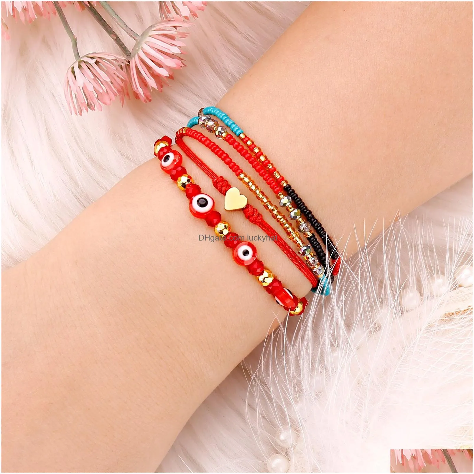 2pcs love heart handmade bracelet for women men adjustable wish good lucky red strings couple friendship bracelets jewelry gifts