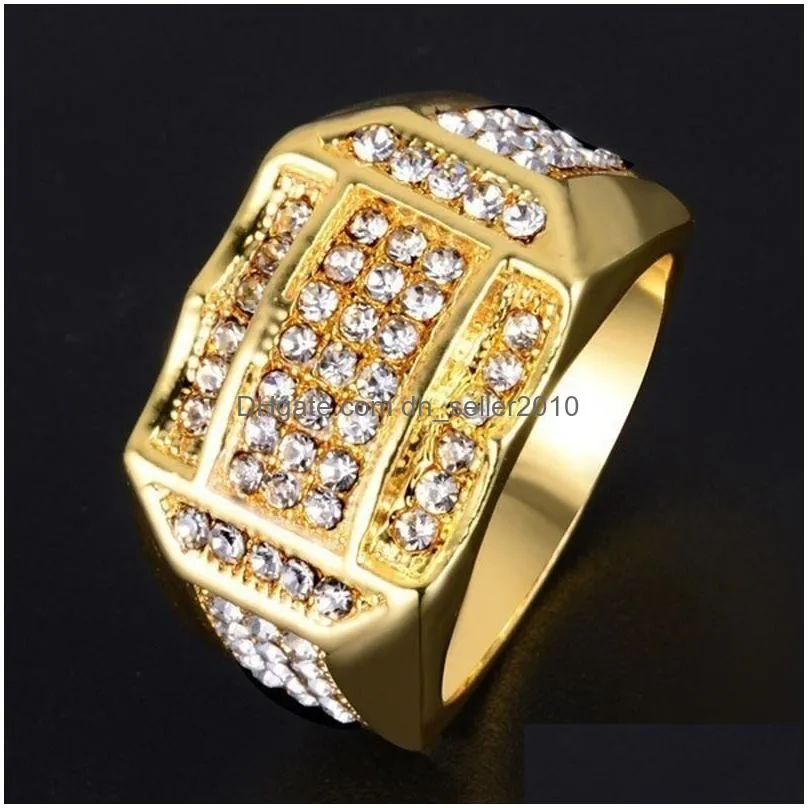 hip hop diamond cluster rings  gold iced out band ring for women men motorcycle style fashion jewelry will and sandy