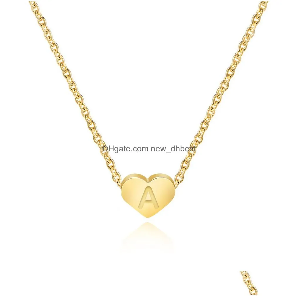simple heart shape 26 letter pendant necklace women boho 2022 fashion gold metallic personality necklaces glamour girl jewelry