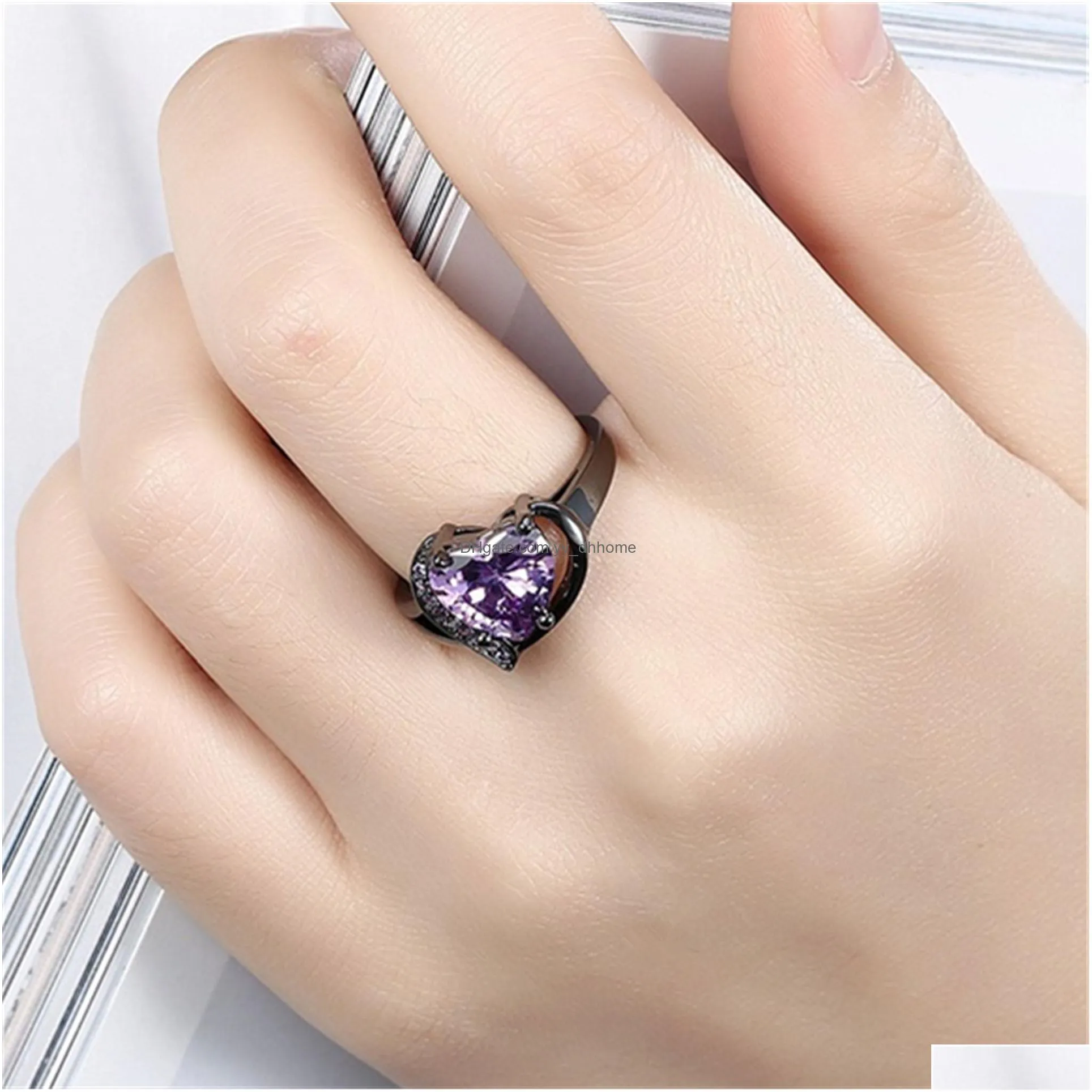 cubic zircon heart ring red purple diamond women engagement wedding rings fashion jewelry gift will and sandy