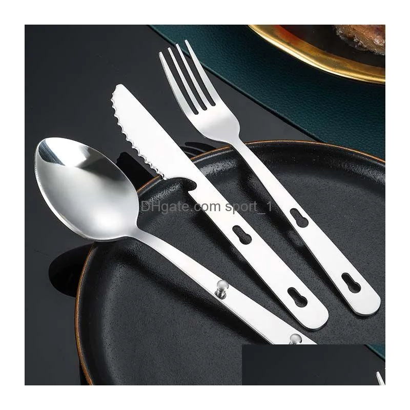3pcs/set spoon fork knife cutlery set stainless steel multifunction lock catch outdoor sport camping flatware tableware hands tool
