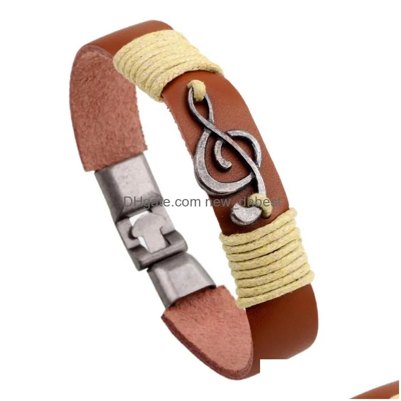 musical note leather bracelet vintage handmade braided bracelet bangle cuff for men women hip hop jewelry will and sandy