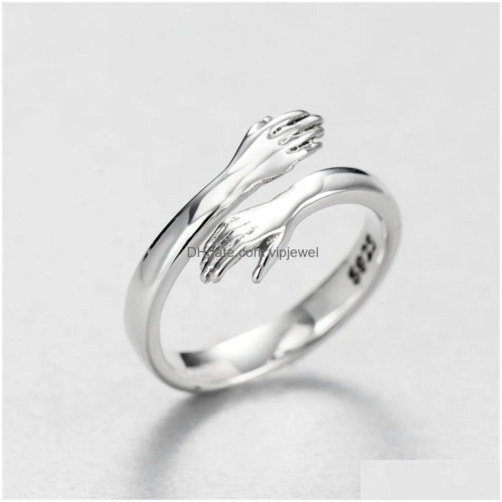 lover romantic hand and hug ring creative opening love forever adjustable finger female mens fashion jewelry gift