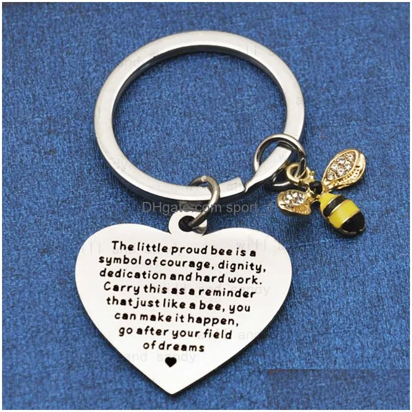 stainless steel heart key ring letter the little proud crystal bee charm keychain bee charm keychains bag hangs fashion jewelry