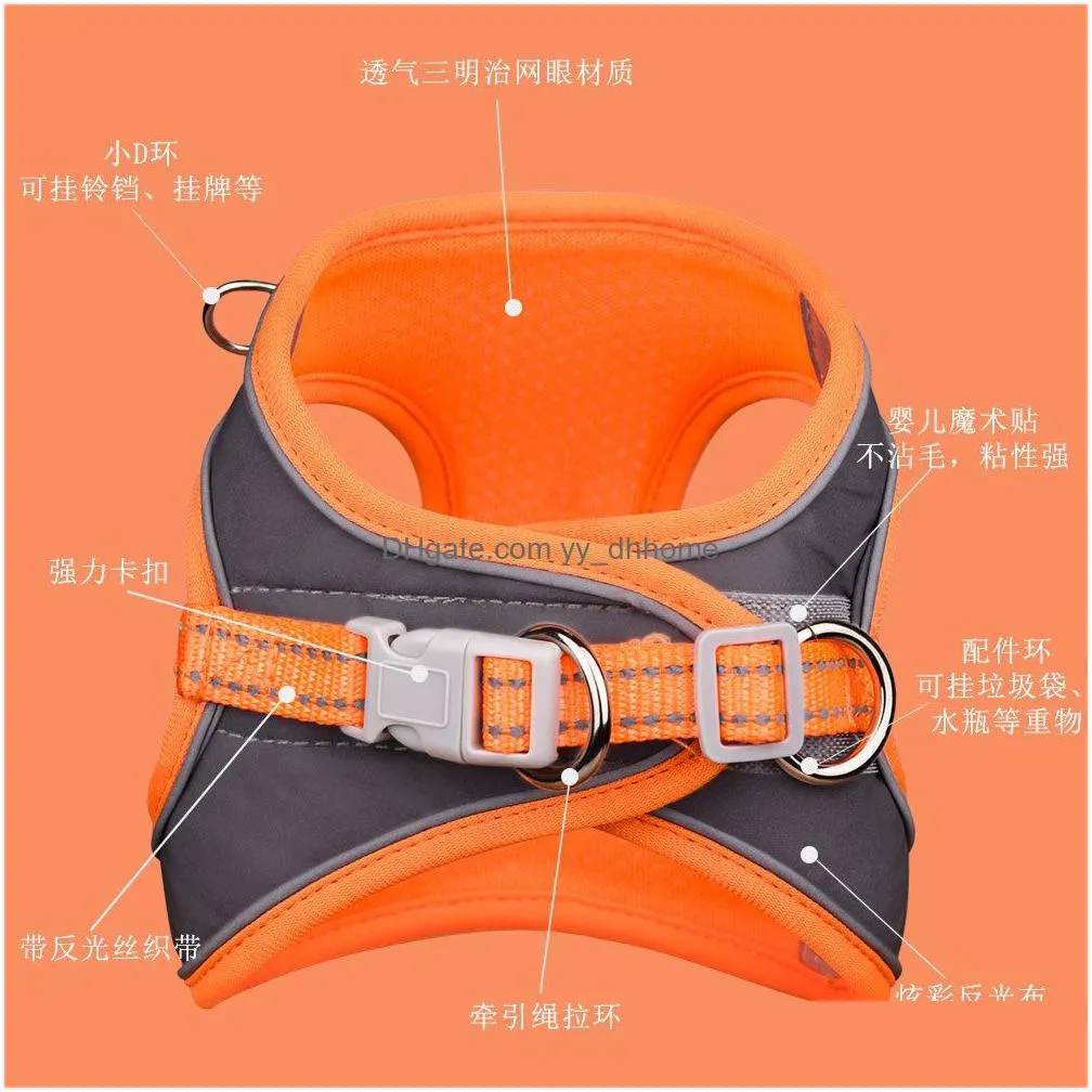 full night reflect light waistcoat harness leash set adjustable breathable collar rope outdoor metal rings leashes pet dog supplies will and
